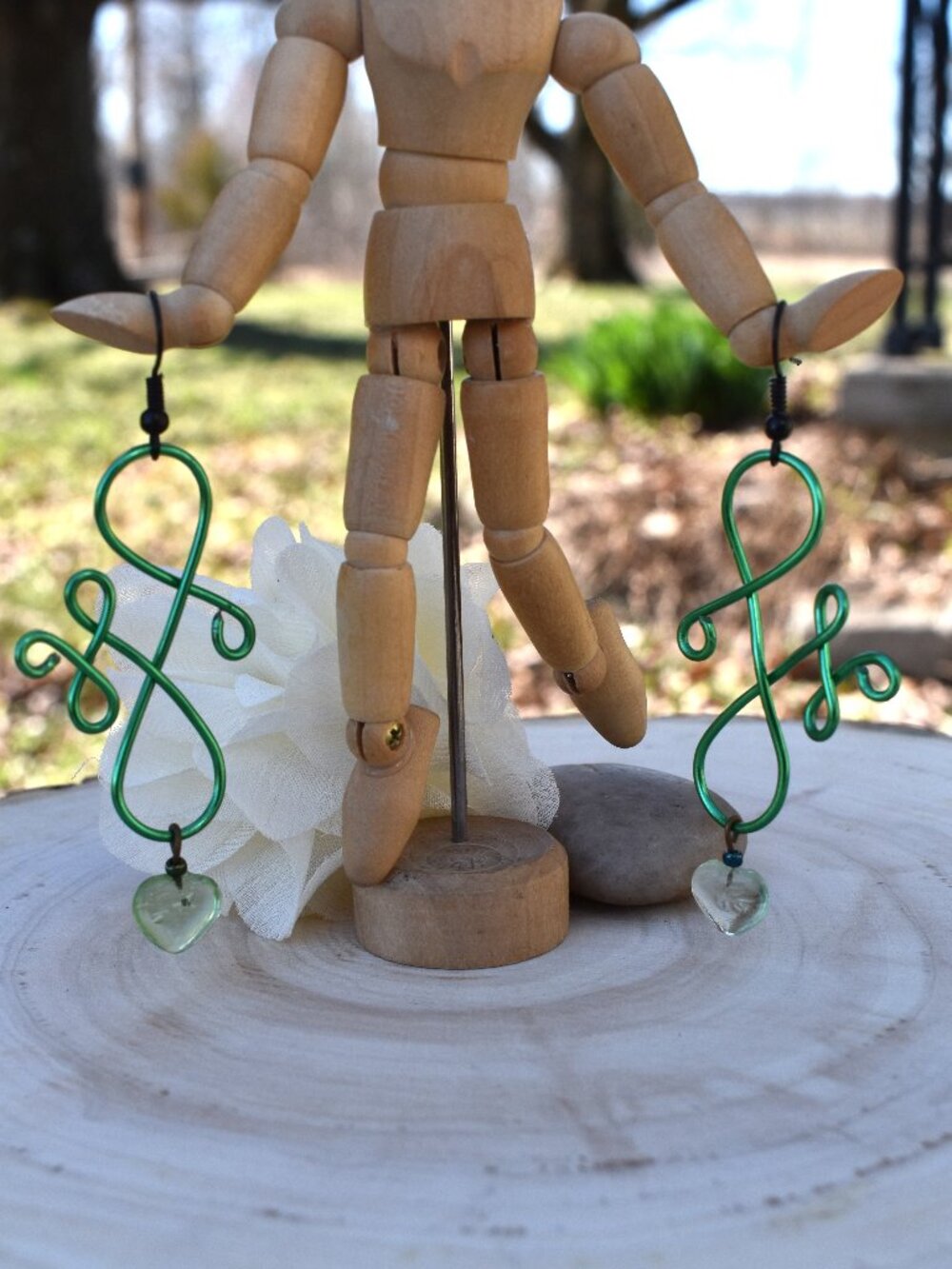 Green Wired Drop Earrings